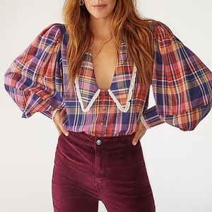 Free People Rare Plaid Bexley Top Medium